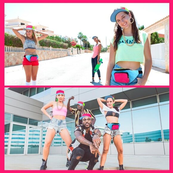 80s 90s Hip Hop Costume Women Accessories Fanny Pack Hat Earrings Necklace main image 6